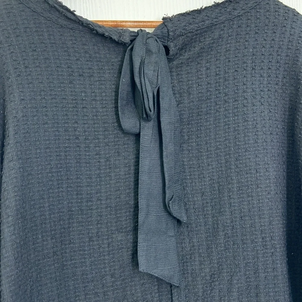 Free People - Walking In Hueco Waffle Weave Open Back Tie Button Blouse Small